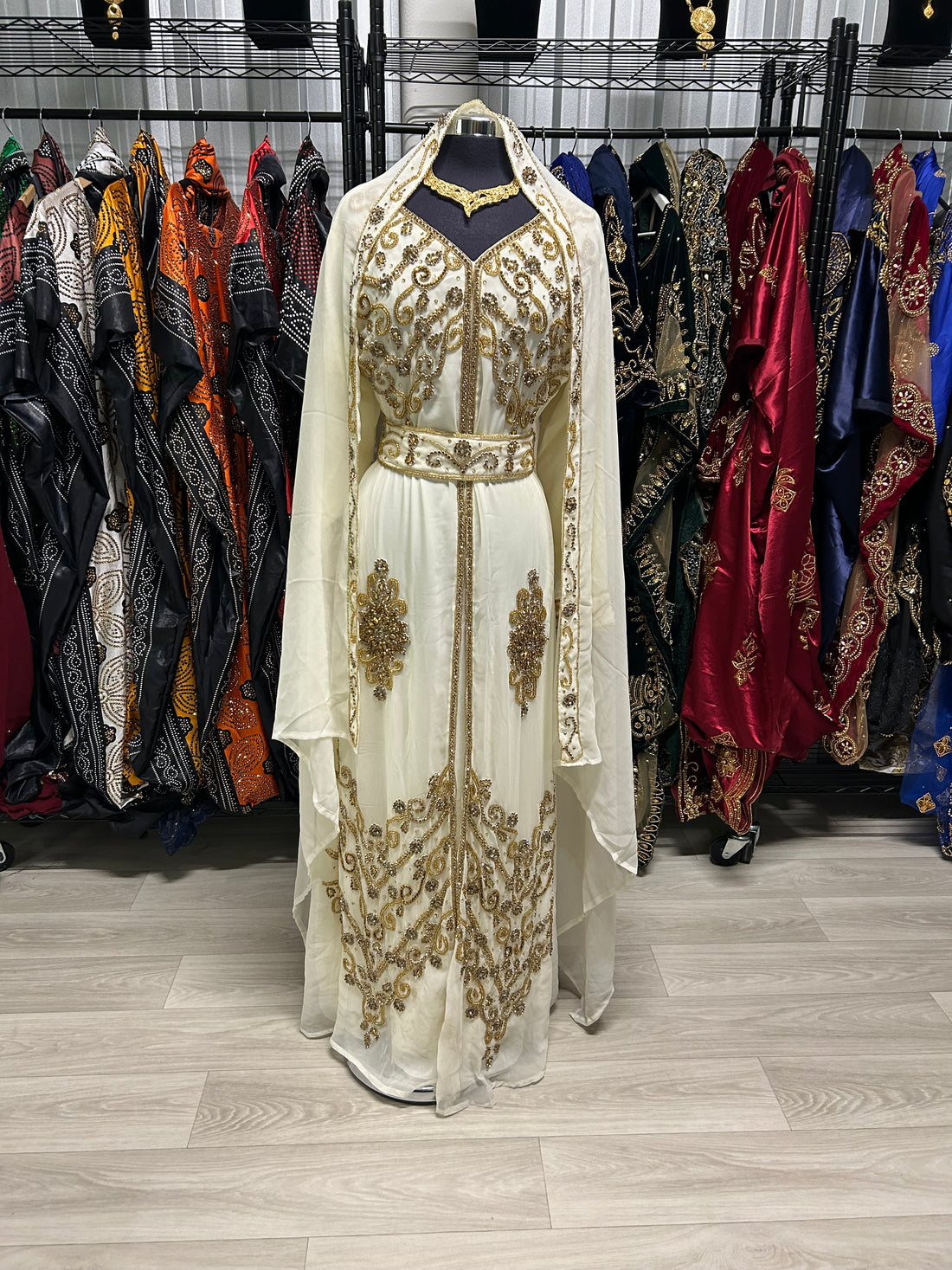 Nikkah Kaftan Dress I (white and Gold)