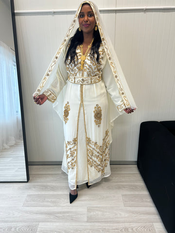 Nikkah Kaftan Dress I (white and Gold)