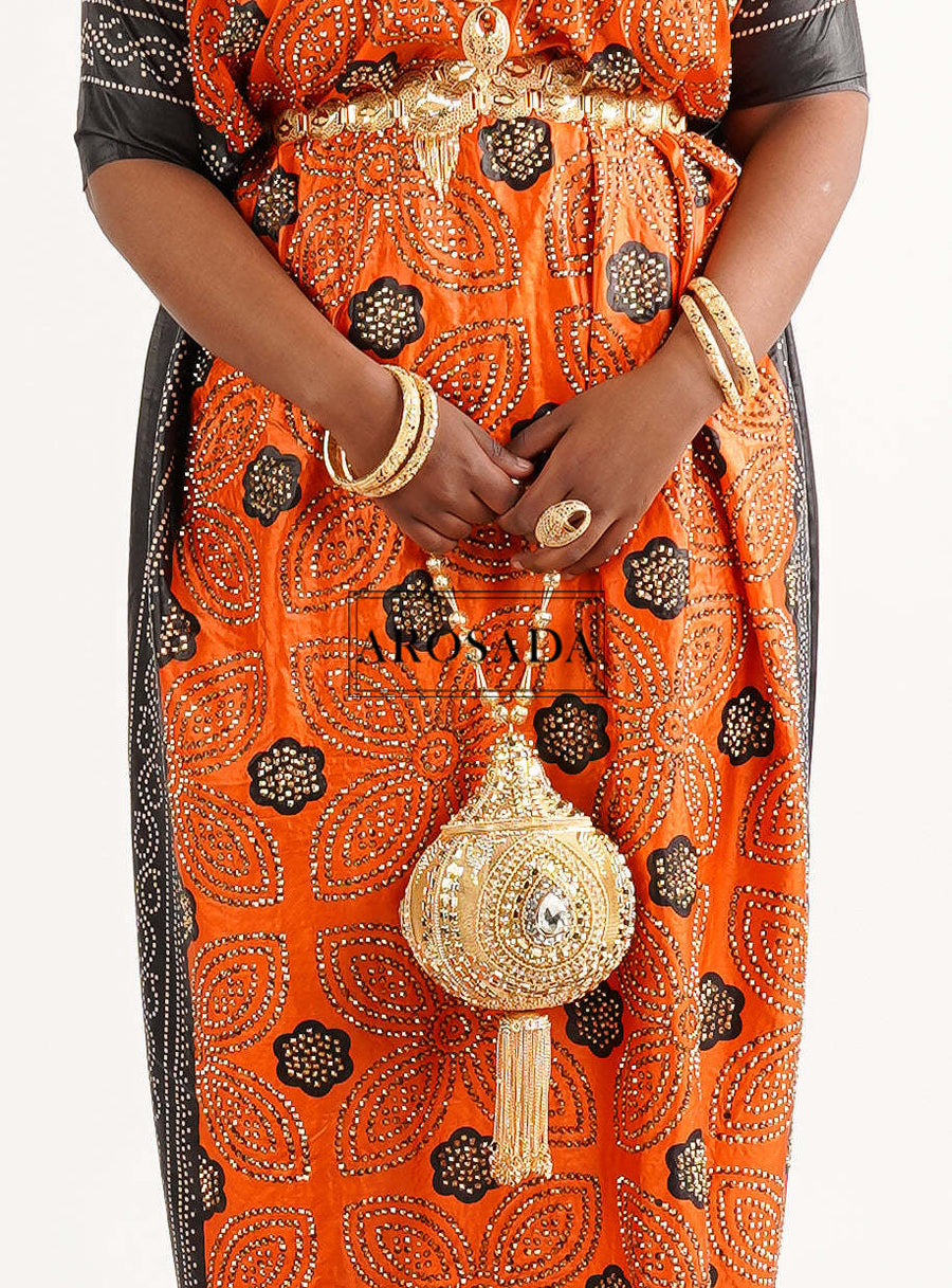 Orange Shaash Set With Stones